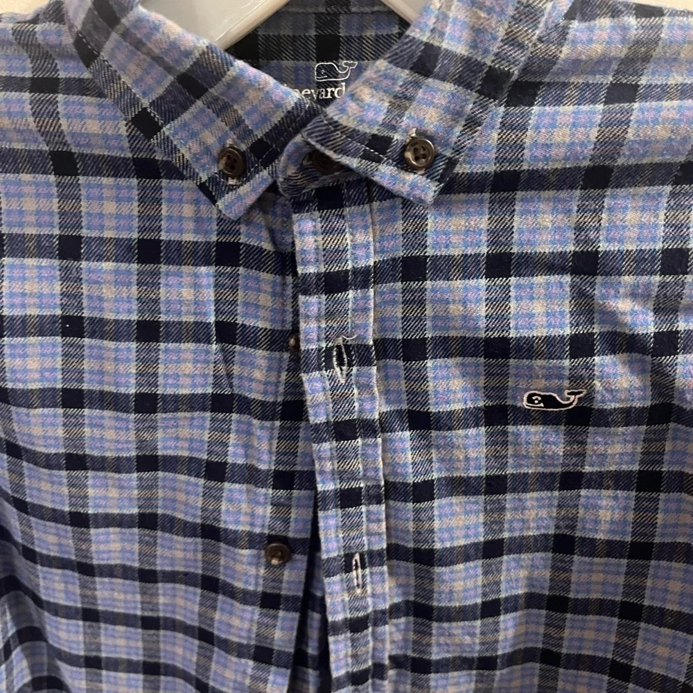 Vineyard Vines Navy and Light Blue Plaid Shirt